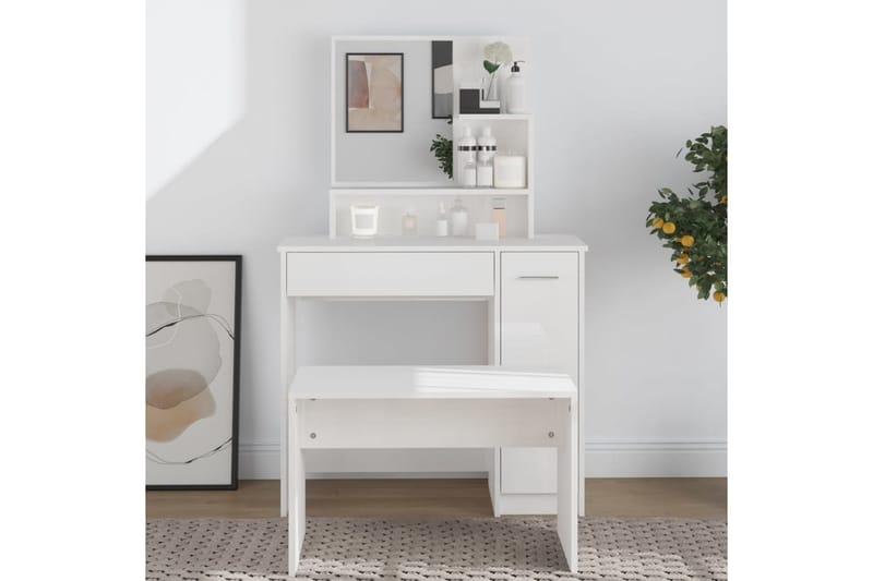 beBasic Sminkbord med spegel vit högglans 86,5x35x136 cm - Möbler - Bord