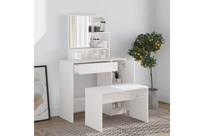 beBasic Sminkbord med spegel vit högglans 86,5x35x136 cm - Möbler - Bord