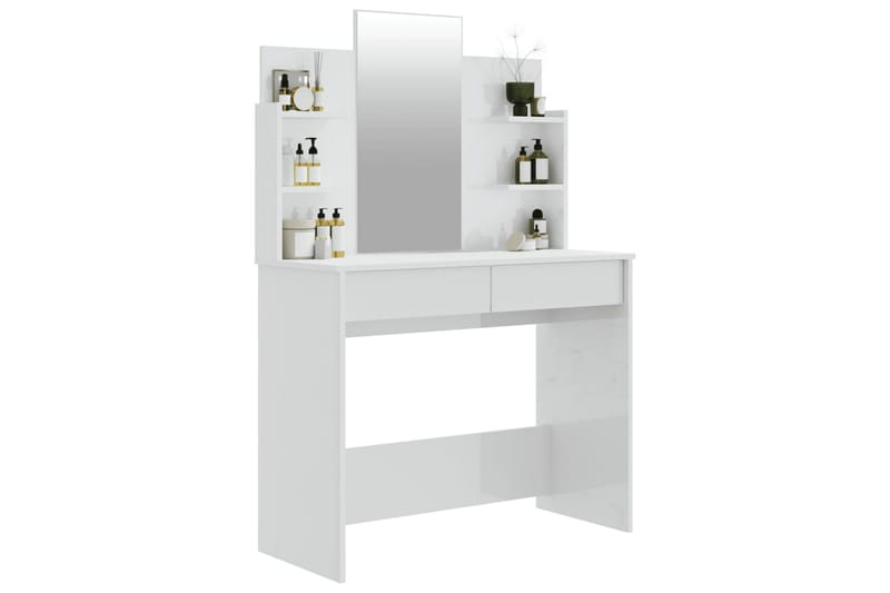 beBasic Sminkbord med spegel vit högglans 96x40x142 cm - Bord - Sminkbord