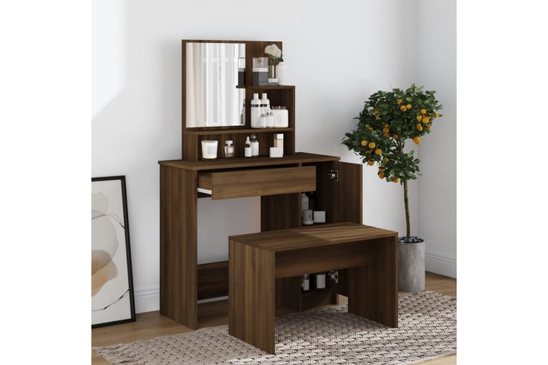 beBasic Sminkbord set brun ek 86,5x35x136 cm - Möbler - Bord