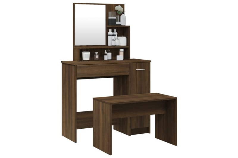 beBasic Sminkbord set brun ek 86,5x35x136 cm - Möbler - Bord