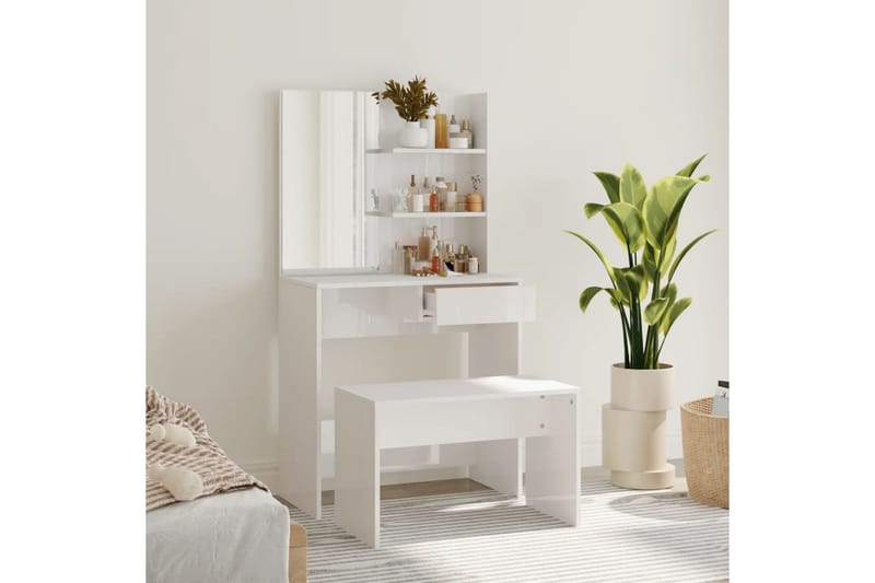 beBasic Sminkbord set vit högglans 74,5x40x141 cm - Möbler - Bord