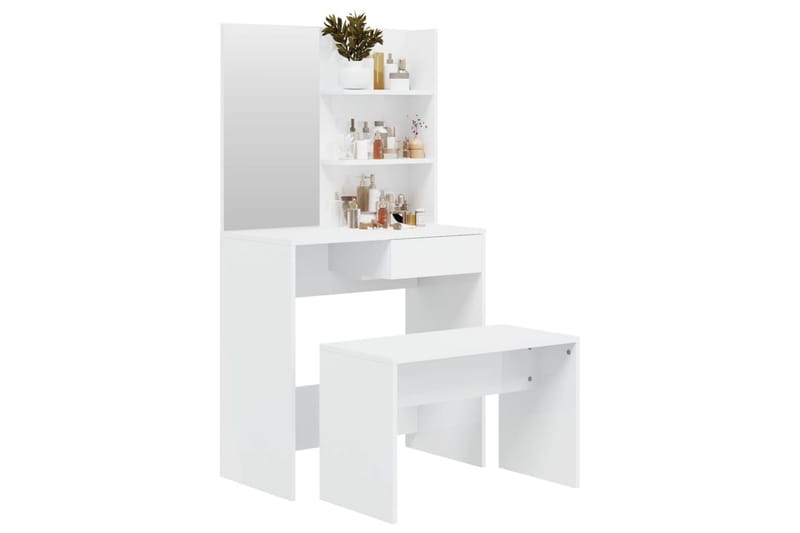 beBasic Sminkbord set vit högglans 74,5x40x141 cm - Möbler - Bord