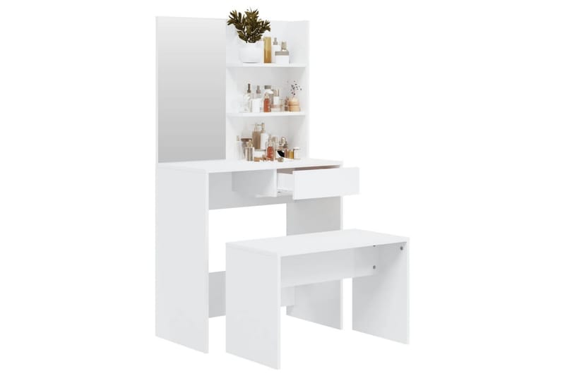 beBasic Sminkbord set vit högglans 74,5x40x141 cm - Möbler - Bord