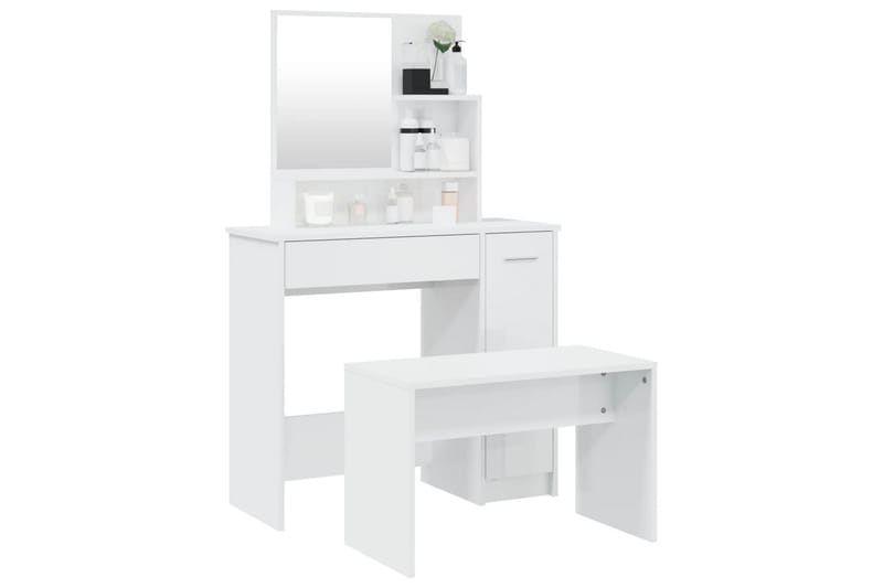 beBasic Sminkbord set vit högglans 86,5x35x136 cm - Möbler - Bord