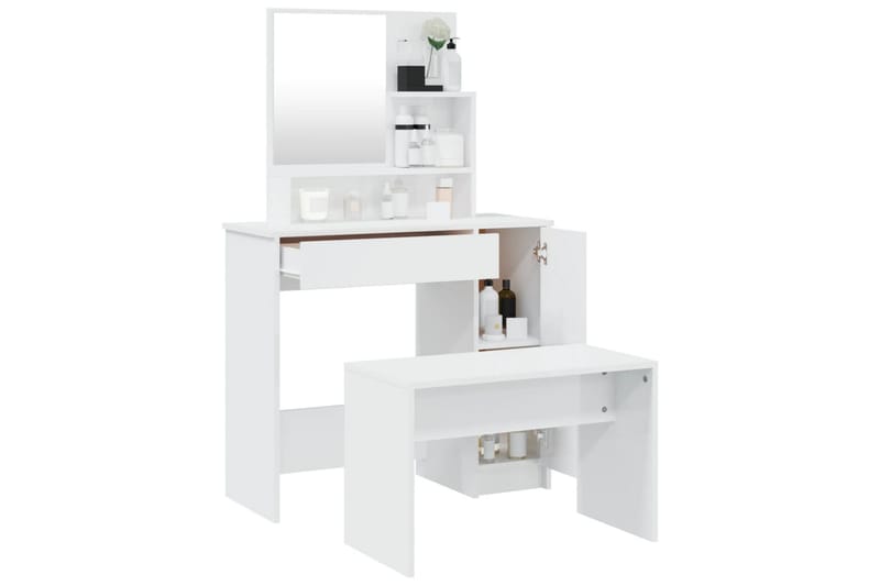 beBasic Sminkbord set vit högglans 86,5x35x136 cm - Möbler - Bord