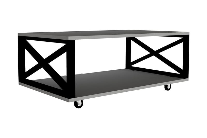 BERHIL Soffbord 98 cm med Förvaring Hylla på Hjul Vit/Svart - Soffbord - Bord
