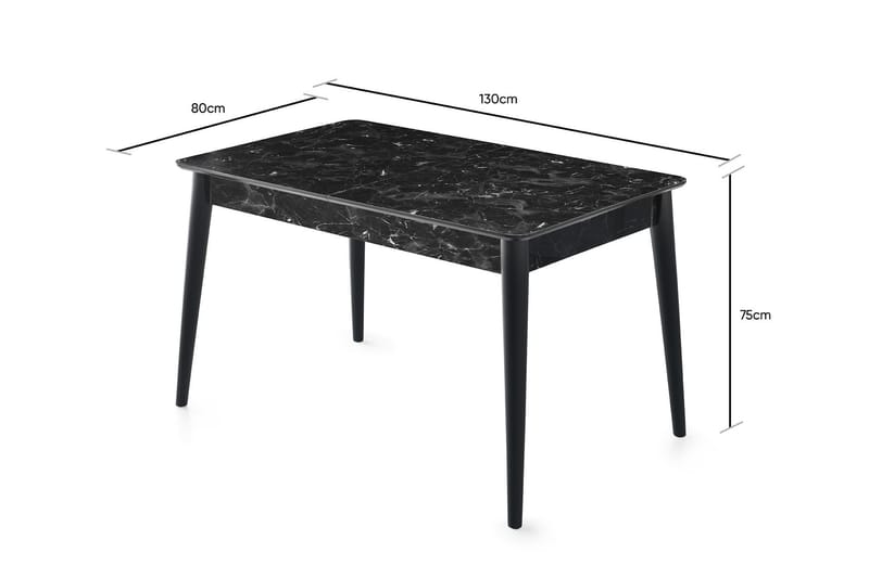 Bingdi Utdragbart Rektangulärt Matbord 130 cm i Trä med Marmorutseende - Svart - Möbler - Bord