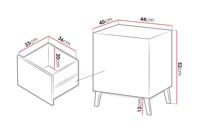 BOGACS Sängbord 44 cm Matt Svart - Sängbord - Bord