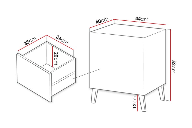 BOGACS Sängbord 44 cm Matt Vit/Svart - Möbler - Bord