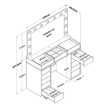 Bralen Sminkbord 120x79,8x44,5 cm - Vit - Möbler - Bord