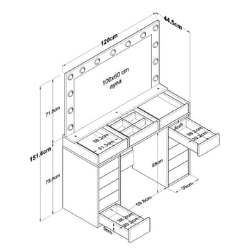 Bralen Sminkbord 120x79,8x44,5 cm - Vit - Möbler - Bord