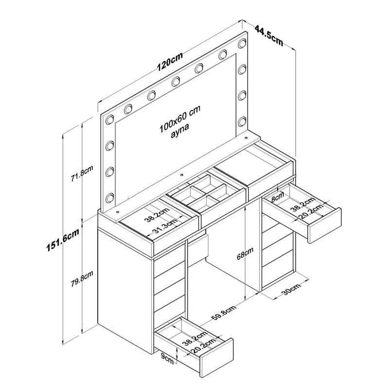 Bralen Sminkbord 120x79,8x44,5 cm - Vit - Möbler - Bord