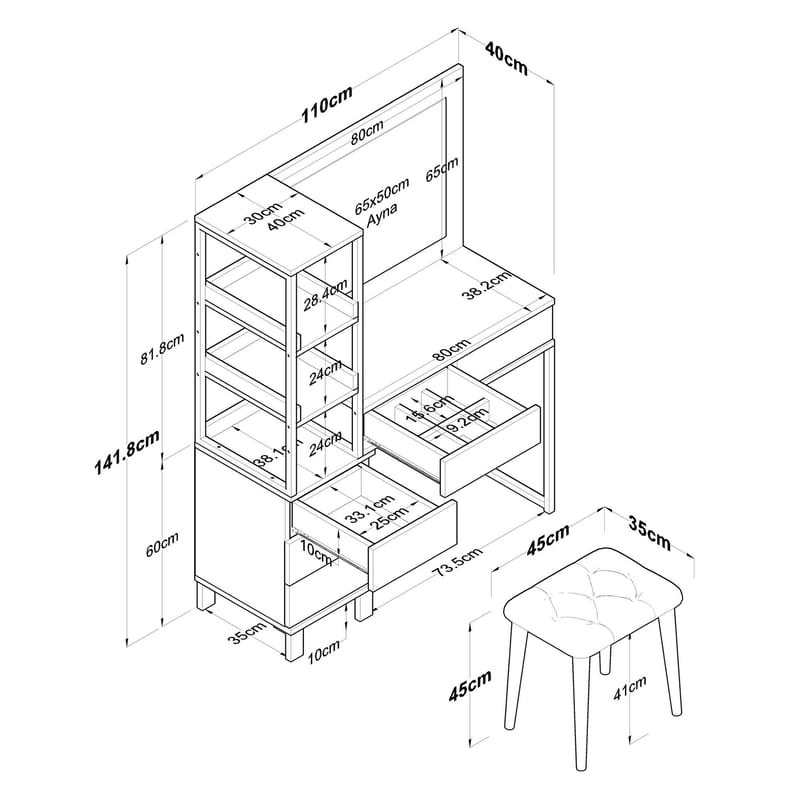 Bralen Sminkbord 120x79,8x44,5 cm - Vit - Möbler - Bord