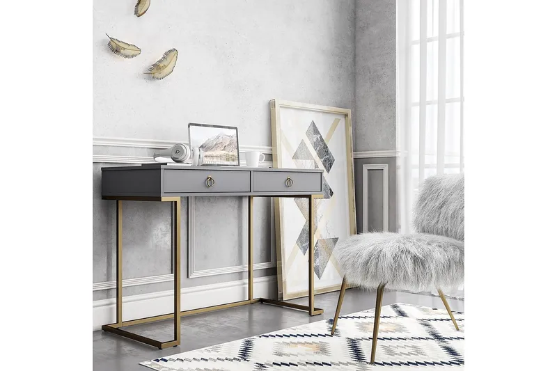 Camila Skrivbord 106 cm med Förvaring 2 Lådor Grafitgrå/Mäss - CosmoLiving - Möbler - Bord