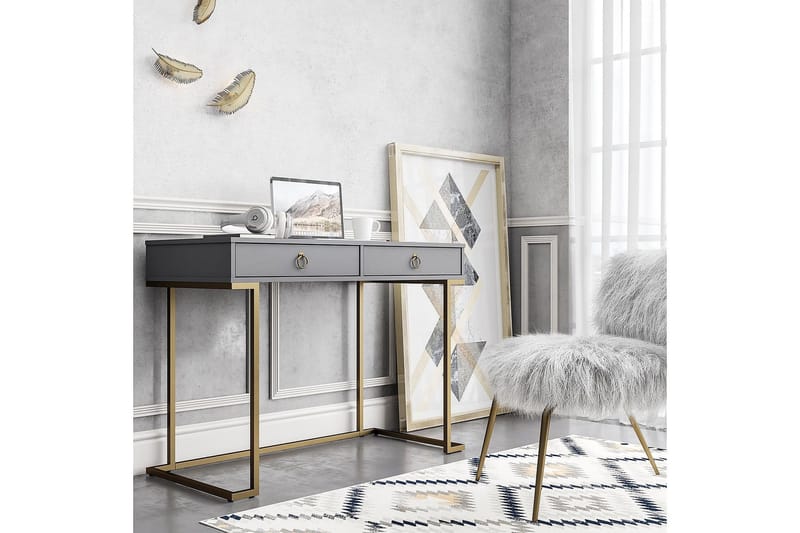 Camila Skrivbord 106 cm med Förvaring 2 Lådor Grafitgrå/Mäss - CosmoLiving - Möbler - Bord