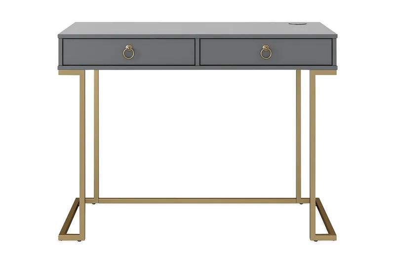 Camila Skrivbord 106 cm med Förvaring 2 Lådor Grafitgrå/Mäss, CosmoLiving