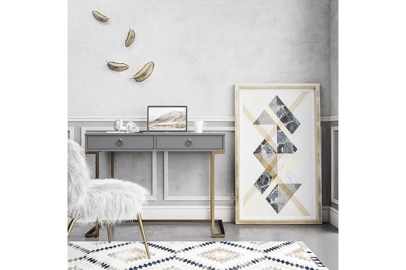 Camila Skrivbord 106 cm med Förvaring 2 Lådor Grafitgrå/Mäss - CosmoLiving - Möbler - Bord