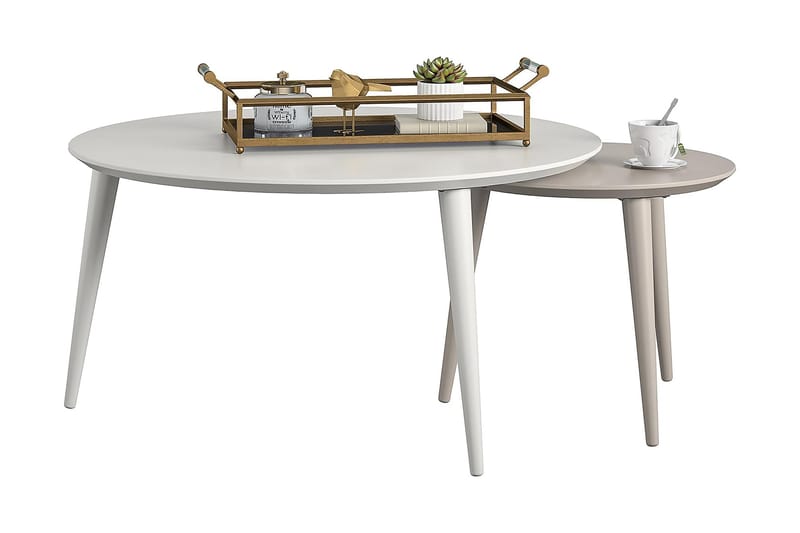 CARNEGIE Satsbord 90 cm Ovalt 2 Bord Vit/Taupe - CosmoLiving - Möbler - Bord