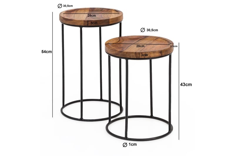 CATBROOK Satsbord 31 cm 2 Bord Massivt Trä/Svart - Bord - Satsbord