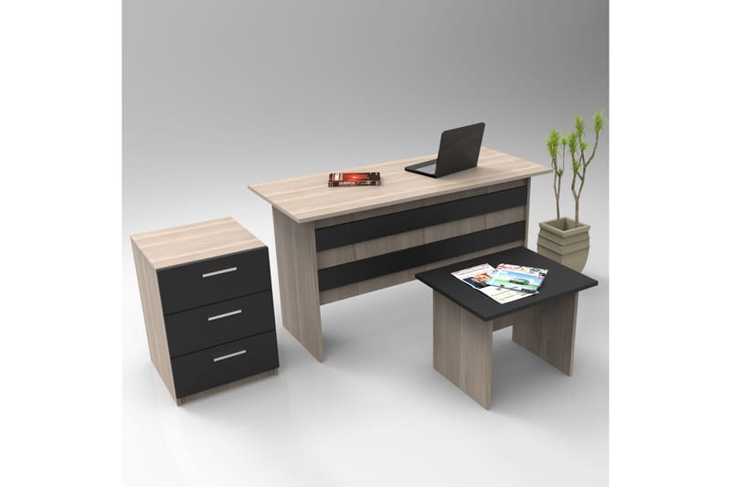 CHAIFUNG Skrivbord 140 cm med Förvaring och Fotpall Natur/Sv - Skrivbord - Bord
