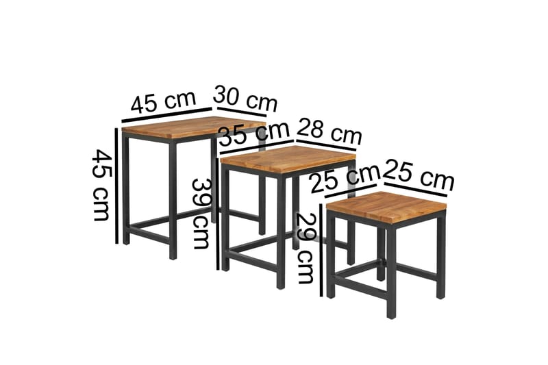 CHESMORE Satsbord 45 cm 3 Bord Massivt Trä/Svart - Möbler - Bord