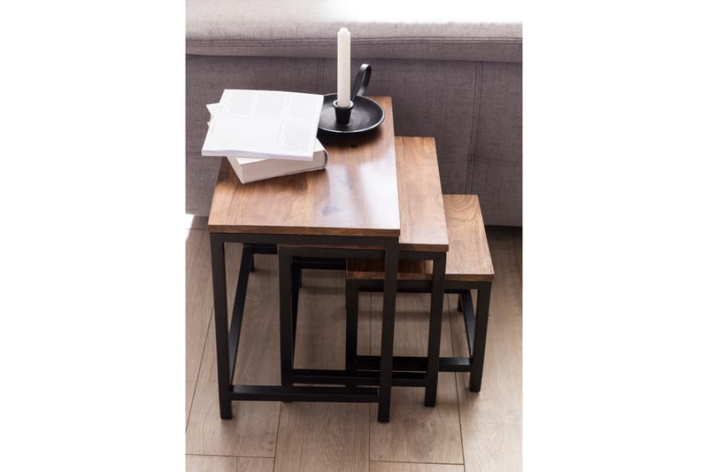 CHESMORE Satsbord 45 cm 3 Bord Massivt Trä/Svart - Möbler - Bord