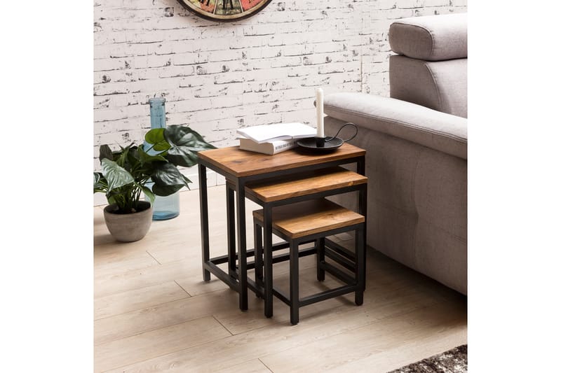 CHESMORE Satsbord 45 cm 3 Bord Massivt Trä/Svart - Möbler - Bord