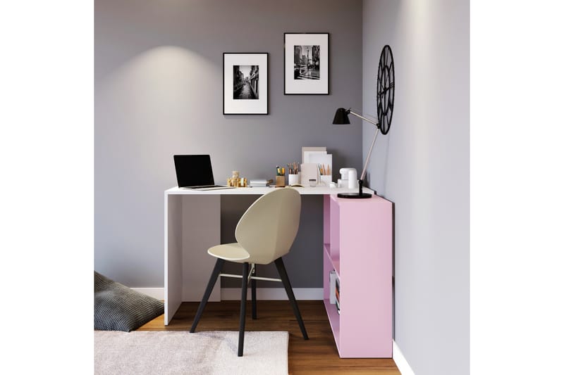 CINALI Skrivbord 120 cm med Förvaring Hyllor Vit/Rosa - Möbler - Bord