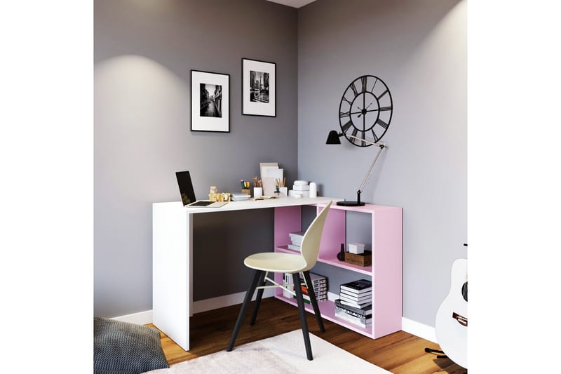 CINALI Skrivbord 120 cm med Förvaring Hyllor Vit/Rosa - Skrivbord - Bord
