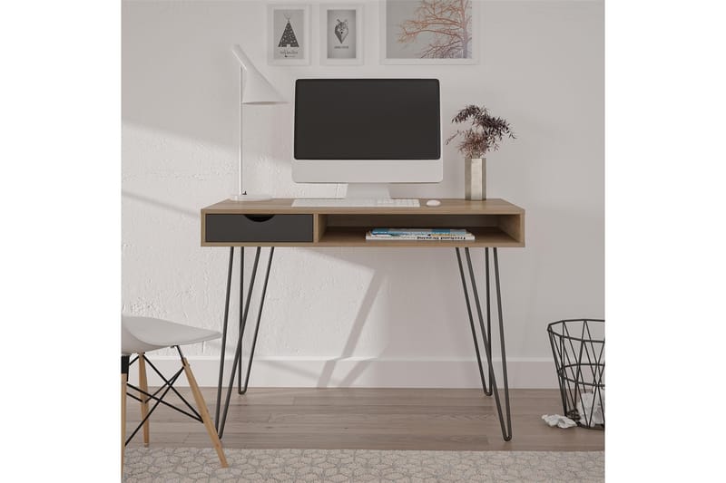 CONCORD Skrivbord 106 cm med Förvaring Låda Grå/Natur/Svart - Novogratz - Möbler - Bord