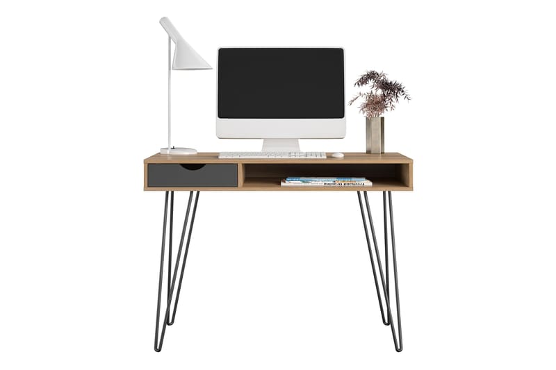 CONCORD Skrivbord 106 cm med Förvaring Låda Grå/Natur/Svart - Novogratz - Möbler - Bord