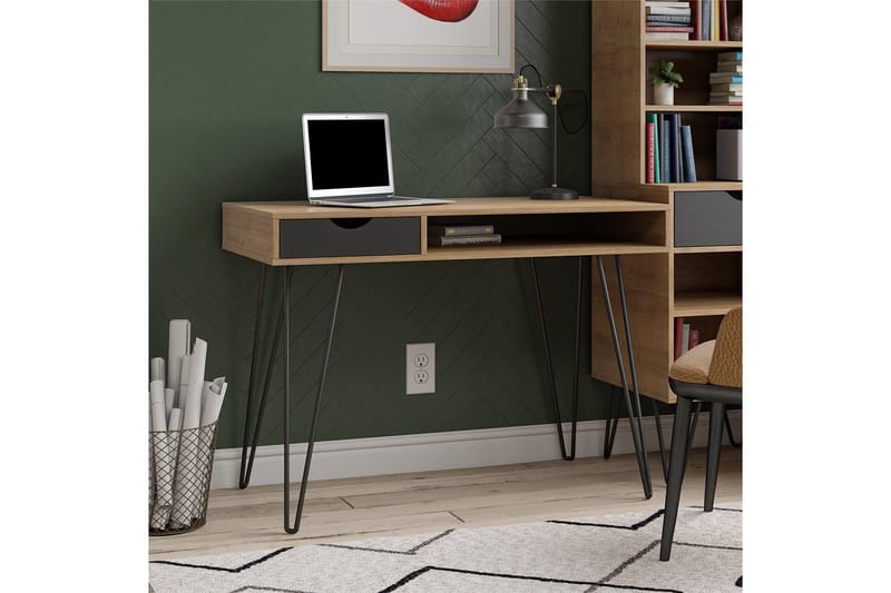 CONCORD Skrivbord 106 cm med Förvaring Låda Grå/Natur/Svart - Novogratz - Möbler - Bord