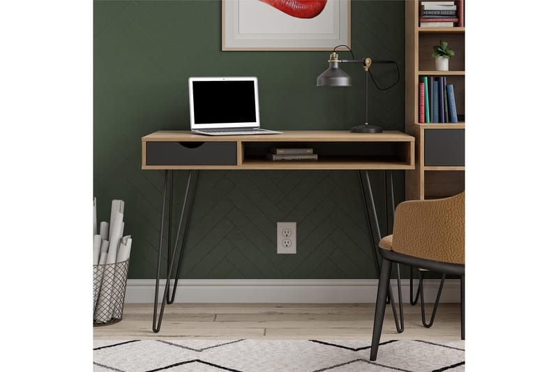 CONCORD Skrivbord 106 cm med Förvaring Låda Grå/Natur/Svart - Novogratz - Möbler - Bord