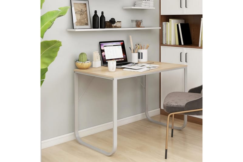 Datorbord vit och ek 110x60x73 cm spånskiva - Brun - Möbler - Bord