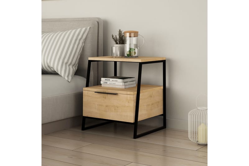 Desgrar Sängbord 45x50 cm i Ek med Lådor och Förvaring - Beige - Möbler - Bord
