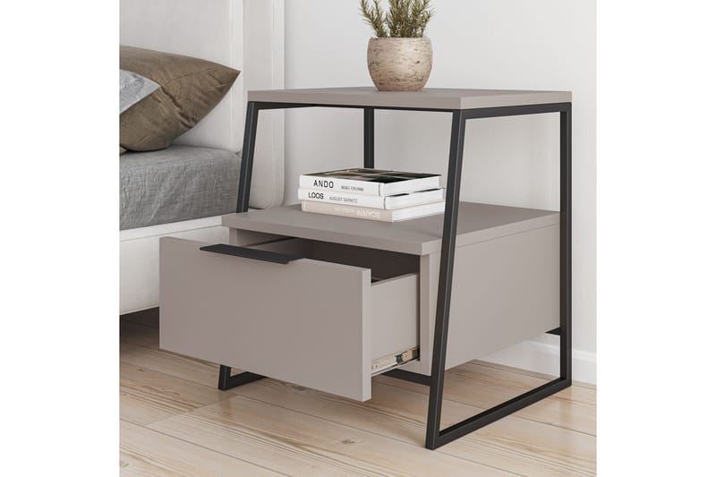 Desgrar Sängbord 45x50 cm i Trä med Lådor och Förvaring - Mockabeige - Möbler - Bord