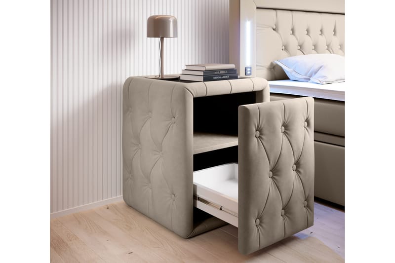 ELIO Sängbord 58 cm med Förvaring Låda Beige - Möbler - Bord