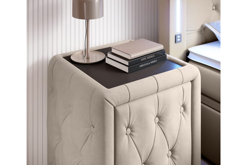 ELIO Sängbord 58 cm med Förvaring Låda Beige - Möbler - Bord