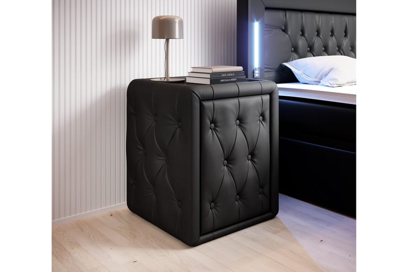 ELIO Sängbord 58 cm med Förvaring Låda Svart Konstläder - Möbler - Bord