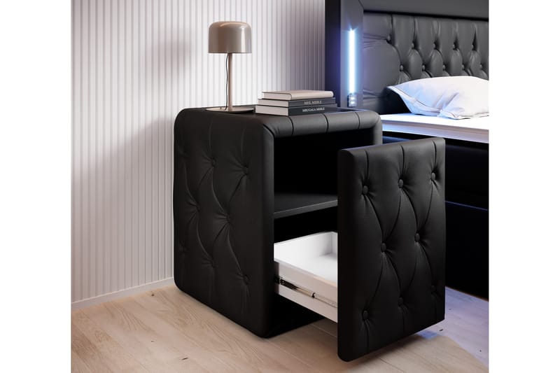 ELIO Sängbord 58 cm med Förvaring Låda Svart Konstläder - Sängbord - Bord