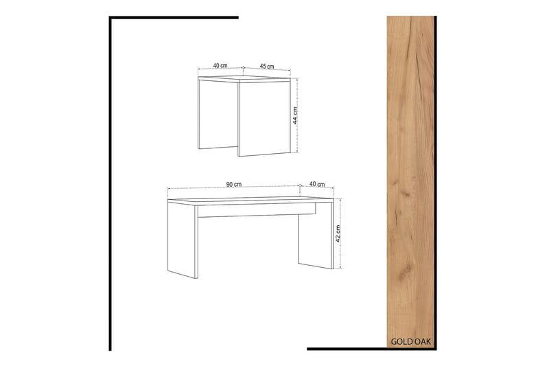 ELLINA Satsbord 90 cm 2 Bord Trä/Vit - Trä/Vit - Möbler - Bord