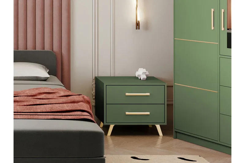 Escaldes Sängbord 54 cm - Matt Grön/Guld - Möbler - Bord