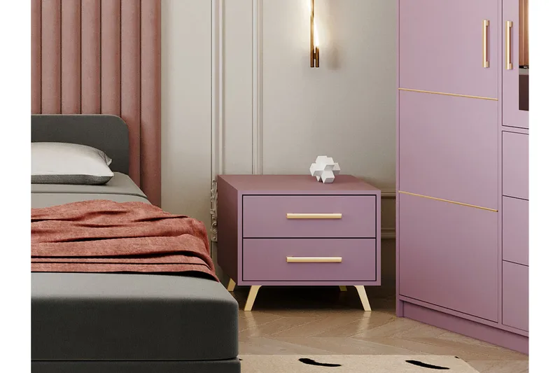 Escaldes Sängbord 54 cm - Matt Lila/Guld - Möbler - Bord