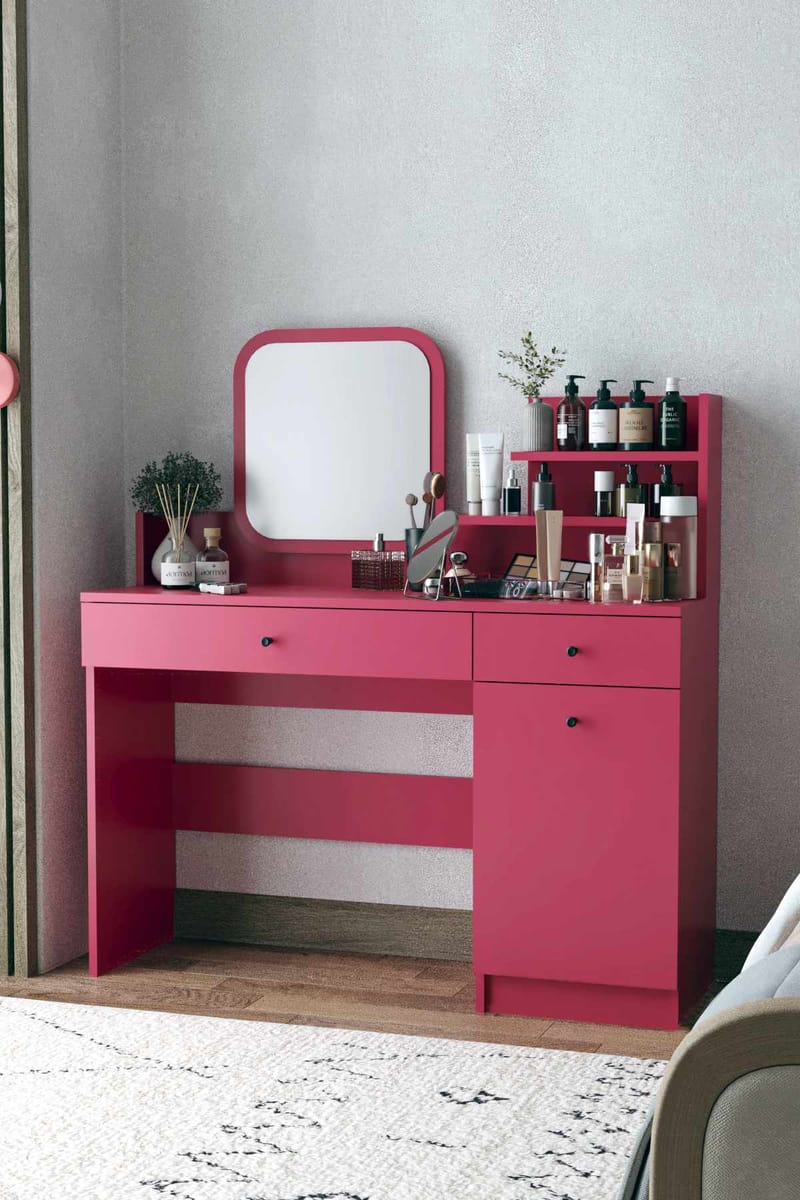 Fabrony Sminkbord med spegel 124 cm - Hallon - Möbler - Bord