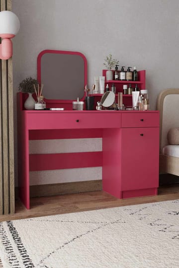 Fabrony Sminkbord med spegel 124 cm - Hallon - Möbler - Bord