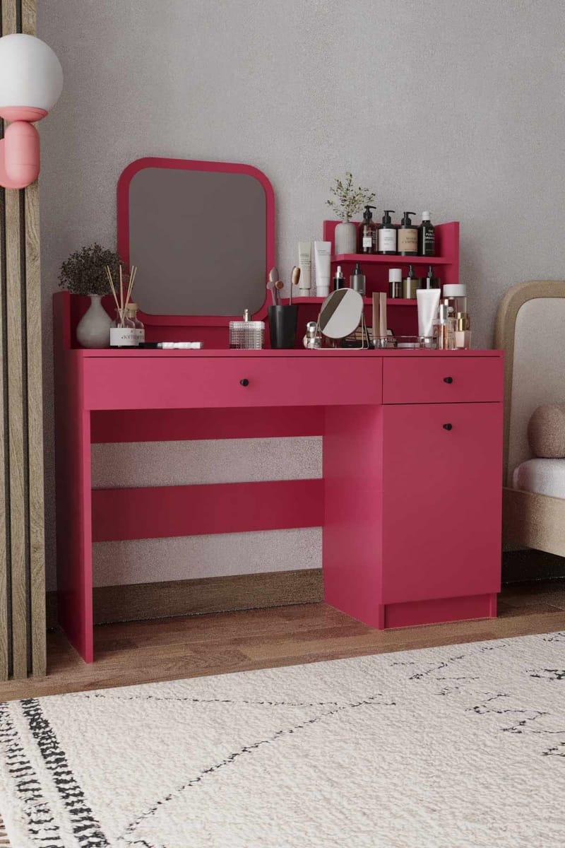 Fabrony Sminkbord med spegel 124 cm - Hallon - Möbler - Bord