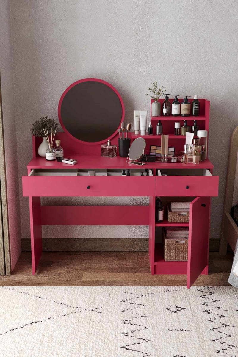 Fabrony Sminkbord med spegel 124 cm - Hallon - Möbler - Bord