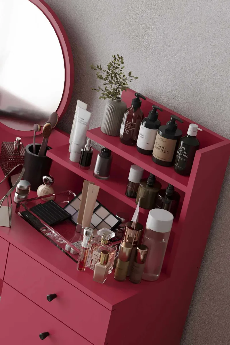 Fabrony Sminkbord med spegel 124 cm - Hallon - Möbler - Bord