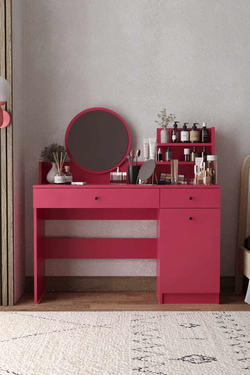 Fabrony Sminkbord med spegel 124 cm - Hallon - Möbler - Bord